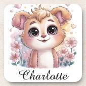 Kawaii Puppy with Spring Flowers and Hearts コースター (正面)