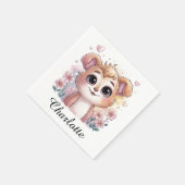 Kawaii Puppy with Spring Flowers and Hearts スタンダードカクテルナプキン (角)