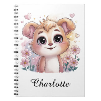 Kawaii Puppy with Spring Flowers and Hearts ノートブック