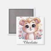 Kawaii Puppy with Spring Flowers and Hearts マグネット (正面/裏面)