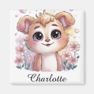 Kawaii Puppy with Spring Flowers and Hearts マグネット