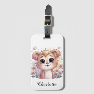 Kawaii Puppy with Spring Flowers and Hearts ラゲッジタグ