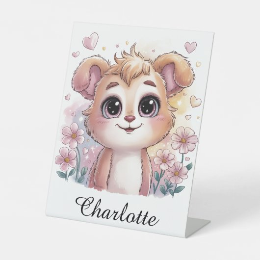 Kawaii Puppy with Spring Flowers and Hearts 台座サイン (正面)