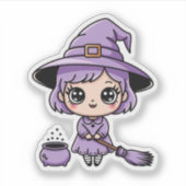 Kawaii Purple Witch Halloween Sticker シール (正面)