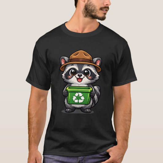 Kawaii Raccoon Recycling Mascot Tシャツ (正面)