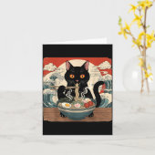 Kawaii Ramen Cat Anime Japanese Noodles Food Wave  カード (黄色い花)