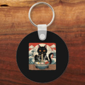 Kawaii Ramen Cat Anime Japanese Noodles Food Wave  キーホルダー (正面)