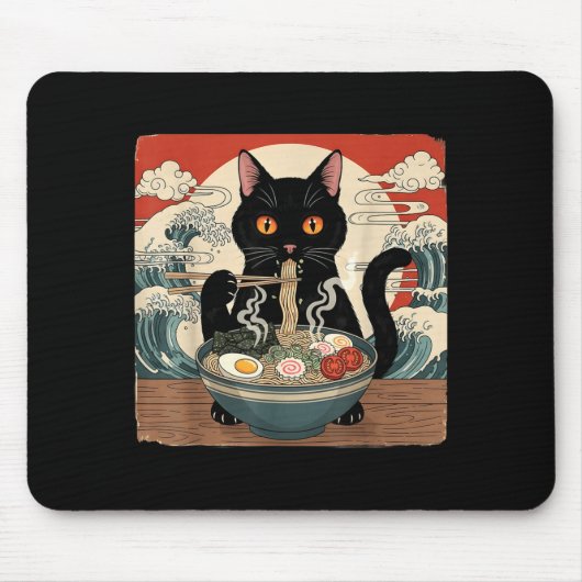 Kawaii Ramen Cat Anime Japanese Noodles Food Wave  マウスパッド (正面)