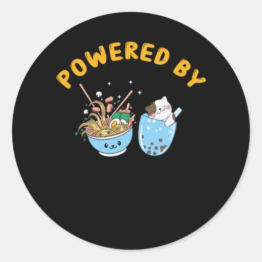 Kawaii Ramen & Cat Design | Powered Ramen and Cat ラウンドシール (正面)