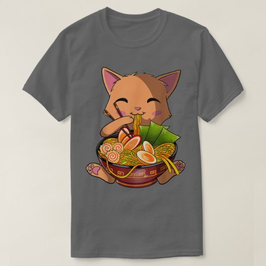 Kawaii Ramen Cat, Japanese Neko Noodle Funny Anime Tシャツ (デザイン正面)