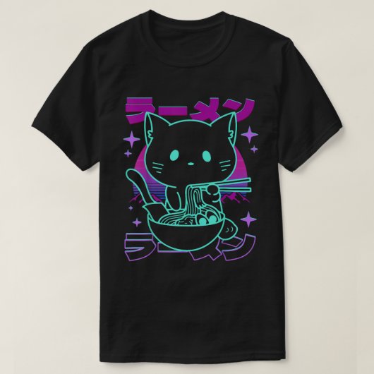 Kawaii Ramen Cat Retro Japanese Vaporwave Tシャツ (デザイン正面)