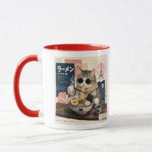 Kawaii Ramen Cat Tokyo Japan Vintage Travel Poster マグカップ