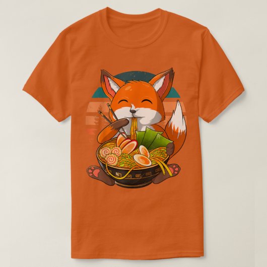Kawaii Ramen Fox, Japanese Neko Noodle Funny Anime Tシャツ (デザイン正面)