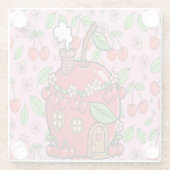 Kawaii Red Cherry Vibes Cute Girly Aesthetic ガラスコースター (裏面)