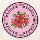 Kawaii Red Cherry Vibes Cute Girly Aesthetic ラウンドペーパーコースター (正面)