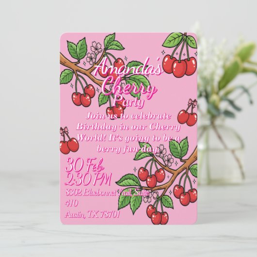 Kawaii Red Cherry Vibes Cute Girly Aesthetic 招待状 (スタンド正面)