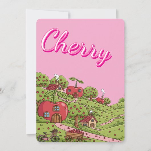 Kawaii Red Cherry Vibes Cute Girly Aesthetic 招待状 (裏面)