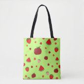 Kawaii Red Fruits Pattern in Lime Green トートバッグ (正面)