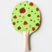 Kawaii Red Fruits Pattern in Lime Green 卓球ラケット (正面)