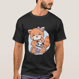 Kawaii Red Panda Boba Anime Pearl Bubble Tea Otaku Tシャツ