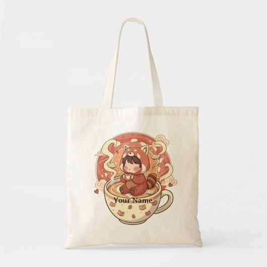  Kawaii Red Panda Coffee Canvas Tote Bag トートバッグ (正面)