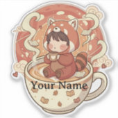 Kawaii red Panda Coffee Cup Vinyl Sticker シール (正面)