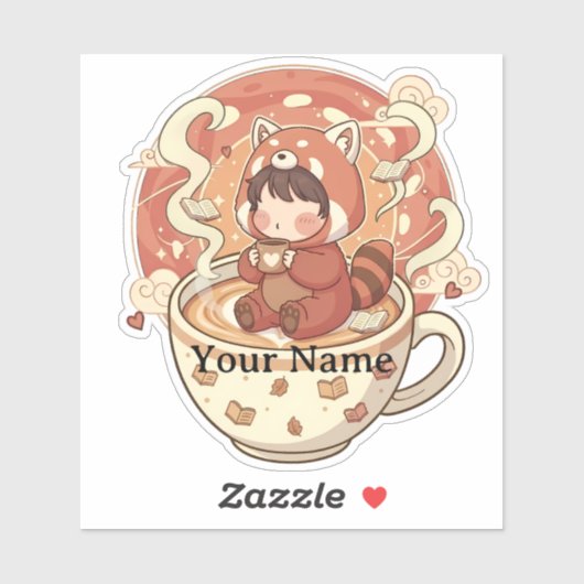 Kawaii red Panda Coffee Cup Vinyl Sticker シール (シート)