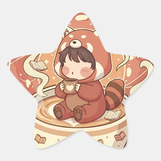 Kawaii Red Panda Coffee Star Reward Sticker 星シール (正面)
