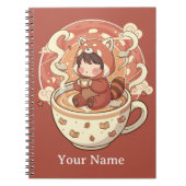 Kawaii Red Panda Coffee Study Spiral Notebook ノートブック (正面)