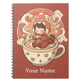Kawaii Red Panda Coffee Study Spiral Notebook ノートブック