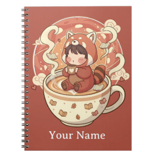 Kawaii Red Panda Coffee Study Spiral Notebook ノートブック