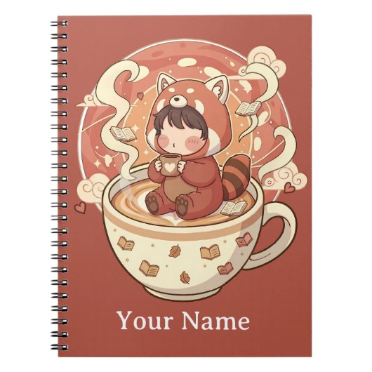 Kawaii Red Panda Coffee Study Spiral Notebook ノートブック (正面)