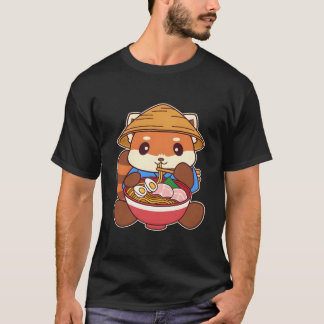 Kawaii Red Panda Eating Ra Noodle Tシャツ