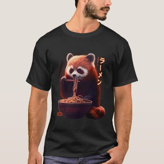 Kawaii Red Panda Eating Ra Ra Tシャツ (正面)