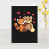 Kawaii Red Panda With Stuffed Animal カード (黄色い花)