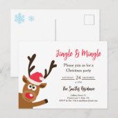 Kawaii Reindeer Christmas Party Invitation インビテーションポストカード (正面/裏面)