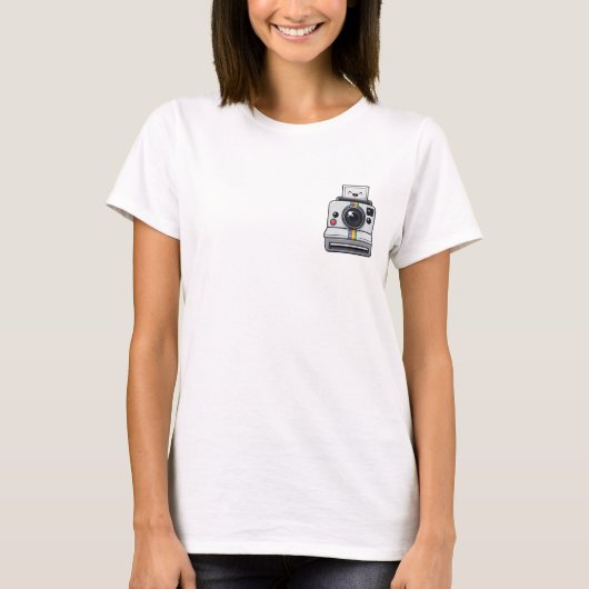 Kawaii Retro Instant Camera Ejecting Happy Photo Tシャツ (正面)