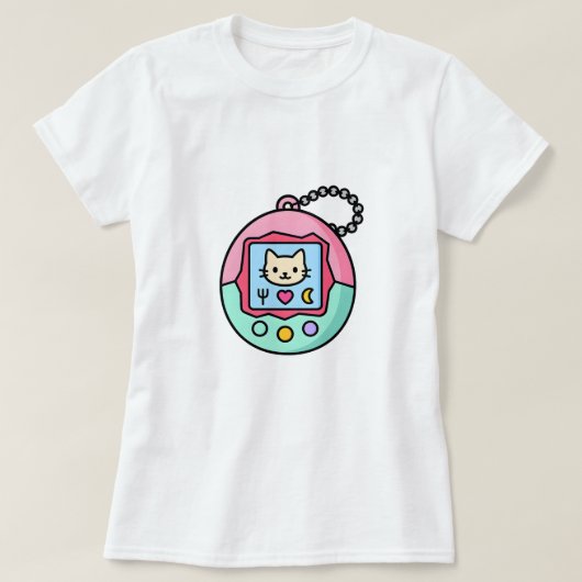 Kawaii Retro Virtual Pet – Pastel Cat Screen  Tシャツ (デザイン正面)