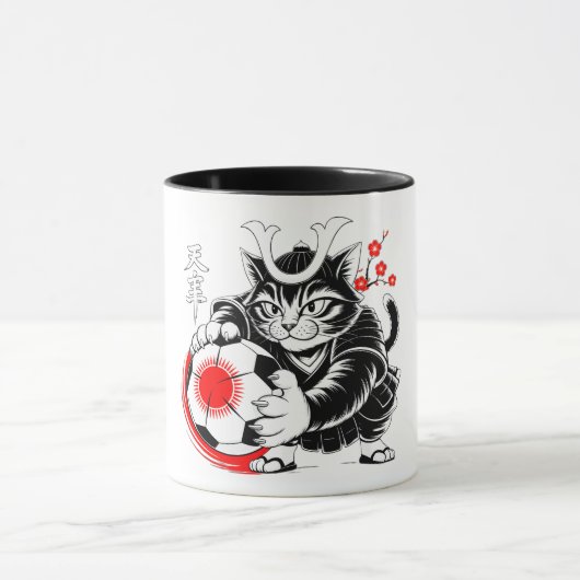Kawaii Samurai Cat Soccer Gift for Anime Fans マグカップ (中央)