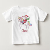Kawaii Santa Claus Riding Rainbow Unicorn ベビーTシャツ (正面)