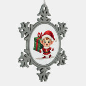 Kawaii Santa's Elf Helper Ornament スノーフレークピューターオーナメント (左)