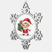 Kawaii Santa's Elf Helper Ornament スノーフレークピューターオーナメント (右)