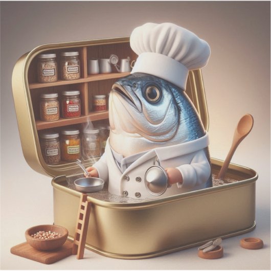  Kawaii Sardine Chef Inside Tiny Kitchen シール (正面)