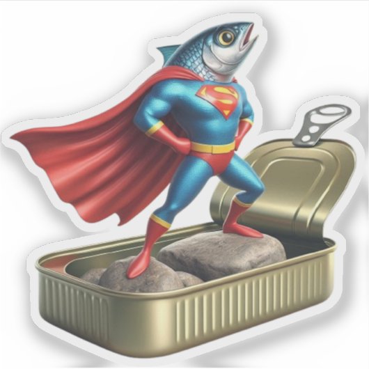  Kawaii Sardine Superhero Mighty Fish Sticker シール (正面)