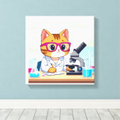 Kawaii Scientist Cat – Cute Cartoon Lab Canvas Art キャンバスプリント (インサイチュ (ウッドフロア))