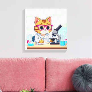 Kawaii Scientist Cat – Cute Cartoon Lab Canvas Art キャンバスプリント
