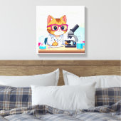 Kawaii Scientist Cat – Cute Cartoon Lab Canvas Art キャンバスプリント (インサイチュ (寝室))