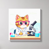 Kawaii Scientist Cat – Cute Cartoon Lab Canvas Art キャンバスプリント (正面)