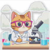 Kawaii Scientist Cat – Cute Lab Cat Vinyl Sticker シール (正面)