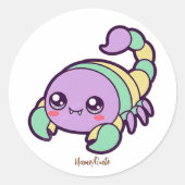 Kawaii Scorpion Cute Pastel Cartoon ラウンドシール (正面)